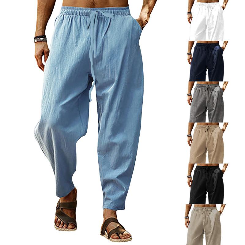 Summer  Hip-hop Breathable Cotton Linen Loose Sports Men’s Casual Pants