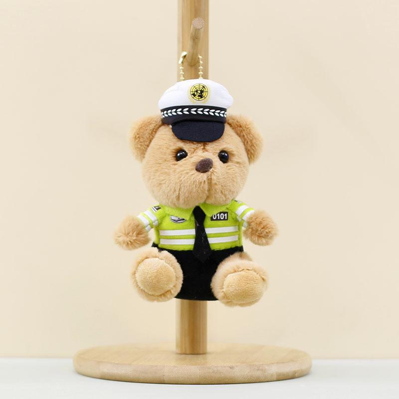 Adorable Traffic Police Bear Plush Toy Keychain Soft Stuffed Animal Accessory Perfect Gift