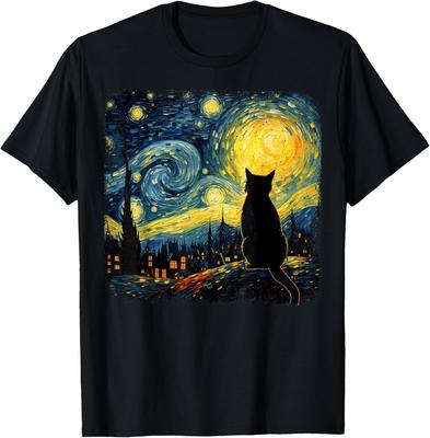 Кот Звездная ночь Ван Гог Кот Для любителя кошек Мама кошка Папа кот унисекс Футболка