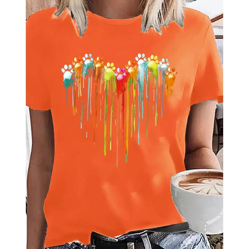 Женская летняя футболка Ретро мода Футболки с коротким рукавом Повседневные красочные топы с принтом «Любовь»