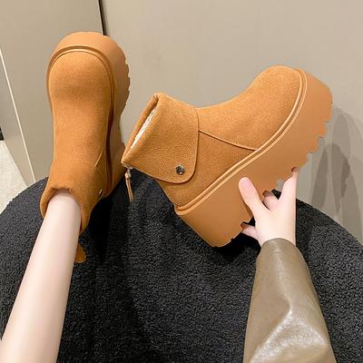 Женские зимние ботинки на толстой подошве из бархата с круглым носком, 2025, новые, утепленные, повседневные хлопковые туфли, короткие ботинки-маффины, тренд