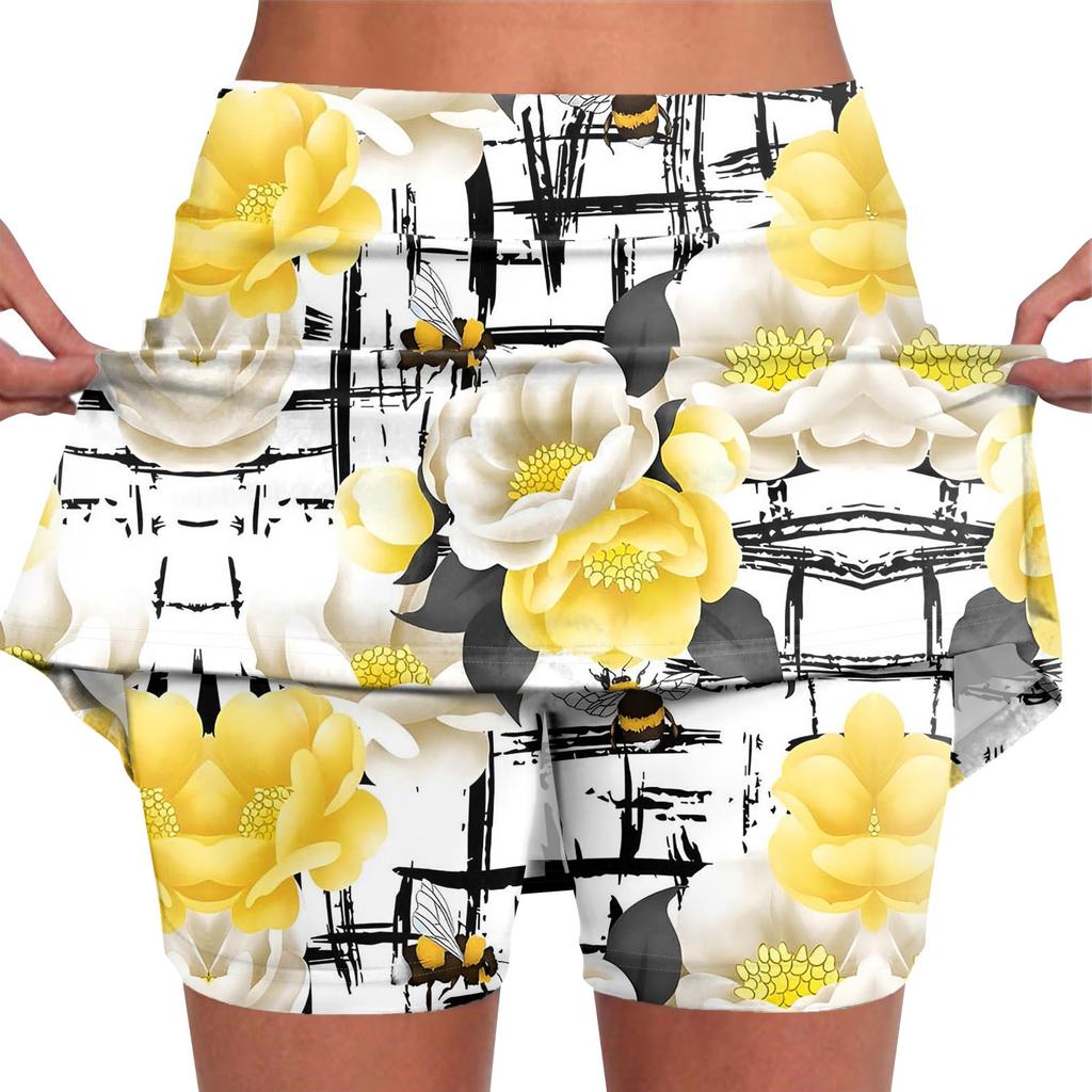 Elastic Yoga Culottes For Women Print Athletic Shorts Lightweight High Waist Skinny Solid Joggers