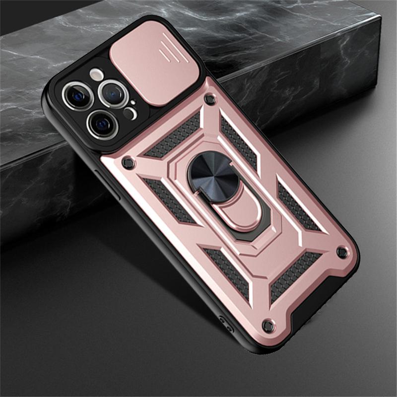 Роскошный чехол для телефона с объективом слайд-камеры для iPhone 13 12 11 Pro Max X XR XS Max 8 7 6S 6 Plus, противоударная броня военного класса, чехол-подставка для кольца на палец