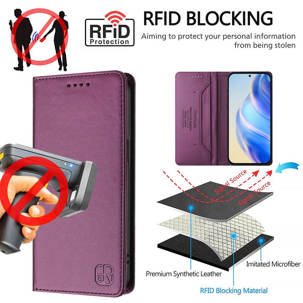 Luxury Leather Case For OPPO A56 A16 A55S A54S K10 A96 A76 A36/Reno 12F Reno12 RFID Blocking Card Slot Magnetic Attraction Stand Shockproof Flip Cover