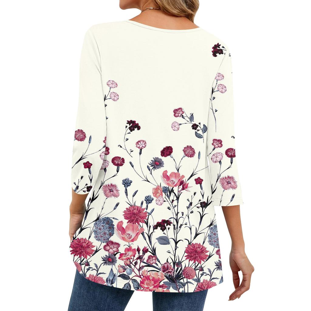 Женские топы с V-образным вырезом и рукавом три четверти в полоску, плиссированные, повседневные, летние, модные, рубашки