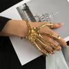 Gothic Skull Fingers Wristband Unisex Metal Skeleton Hand Bone Bracelet With Adjustable Ring For Women Halloween Party Jewelry