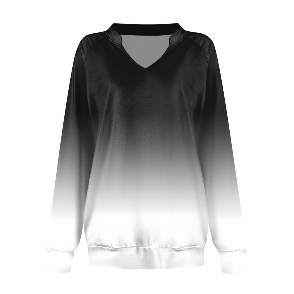 Женская повседневная толстовка с длинным рукавом и V-образным вырезом, свободный пуловер с градиентным принтом