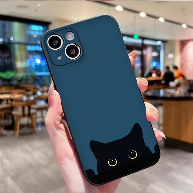Black and White Cat Silhouette Art Phone Case for iPhone 17 16 15 14 13 12 11 Series Pro Max Plus Double Layer Protection