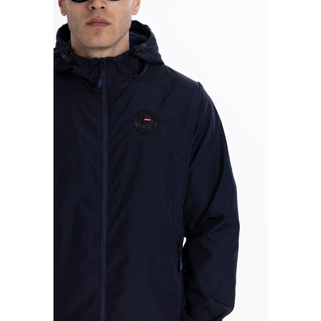 Мужской черный плащ с капюшоном на подкладке и карманами - куртка-ветровка