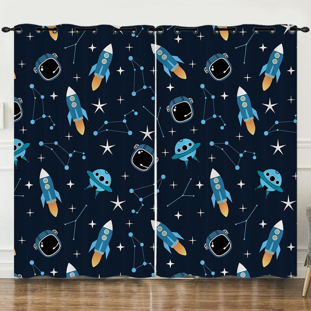 Curtain Space Universe Starry Sky Illustration 3D Digital Printing Blackout Curtain Punching