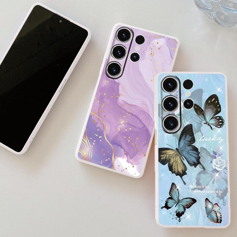 Мраморный бабочка мягкий силиконовый чехол для Xiaomi Redmi Note 13 Pro 13C 14T 15 Samsung A55 A35 M34 M35 S24 FE S25 Huawei Honor 200 iPhone противоударный чехол