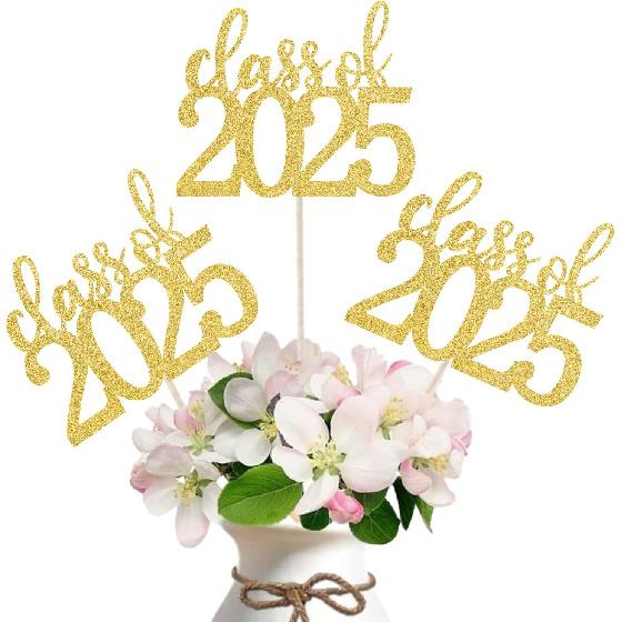 ALISSAR 12 Pack Pre-assembled Double Sided Class of 2025 Graduation Party Centerpiece Sticks, Centerpiece Table Decorations for 2025 Graduation Party