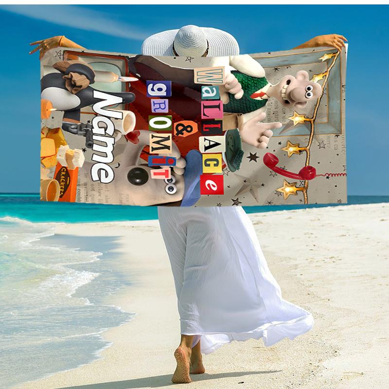 Personalized customized proof beach towel with Wallace and Gromit pattern - soft, absorbent,quick-drying,perfect swimming,camping&bathing