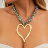 DIEZI Богемное многослойное колье-чокер из акриловых бусин для женщин, панк-мода, с большим кулоном в виде сердца, эффектное колье-воротник, шейные украшения