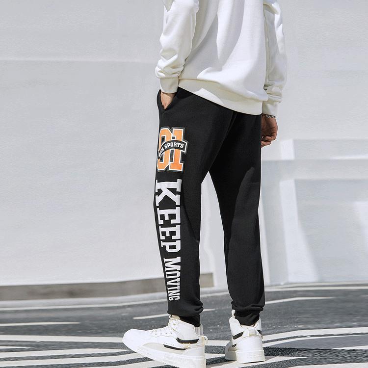 Anta Джоггеры с трикотажными манжетами и принтом логотипа, толстые мужские брюки, черные 152148311-2