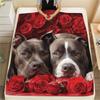 Pitbull and roses,pattern Flannel Blanket, High quality Comfortable for All Seasons, Home Decor, Warmth and Comfort, Perfect for Gifts.
