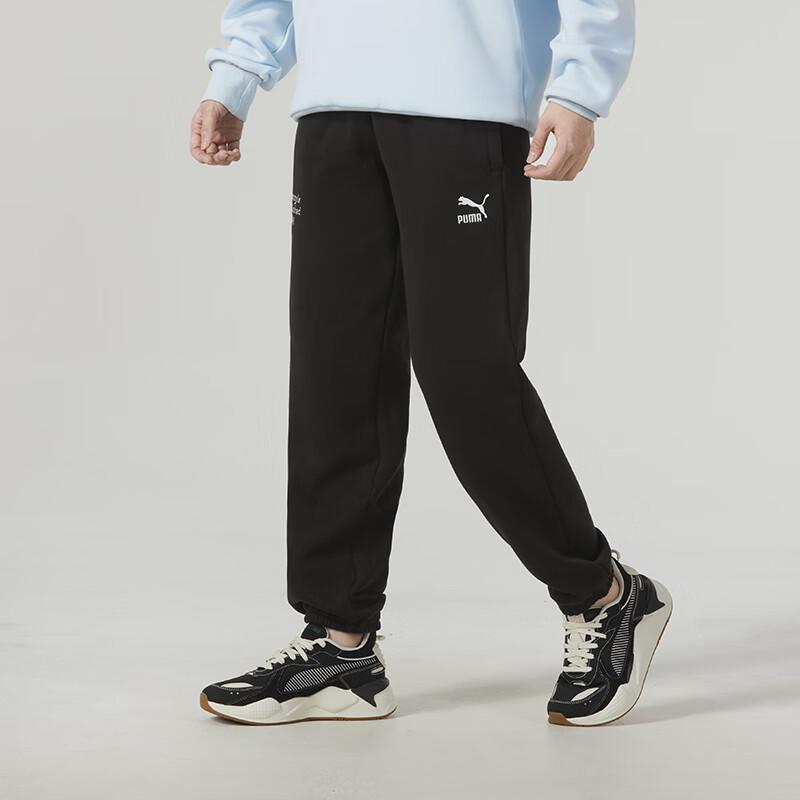 Puma Штаны спортивные мужские из плотного флиса с вышитым логотипом и шнуровкой, трикотажные, черные 625311-01