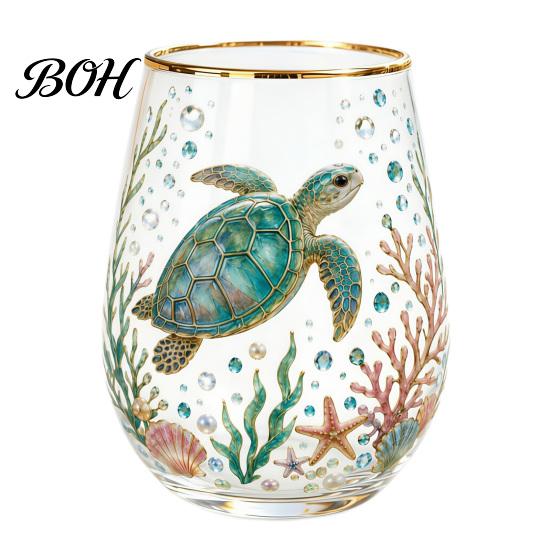 Colorful Butterfly Glassware Hand Painted Glass Tumbler, Egg Shaped Cup with Gold Rim, Clear Lead-Free Safe Drinking Mug for Tea Coffee Wine