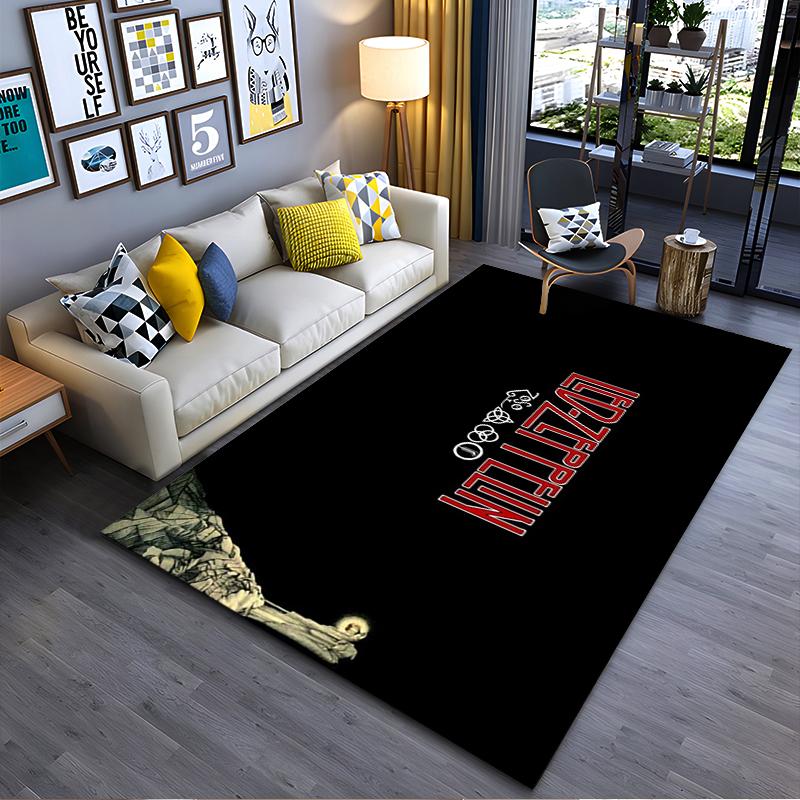Led Zeppelin Logo Rock Art Rug Non-slip rug suitable for living room and bedroom sofas.