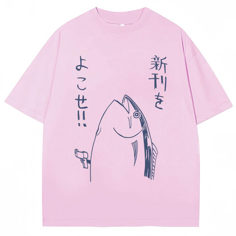Japanese Style Fish Hold Up Meme Funny Graphic T Shirts Unisex Unisex Vintage Fashion TShirt Cotton Oversized ONeck Casual T Shirt