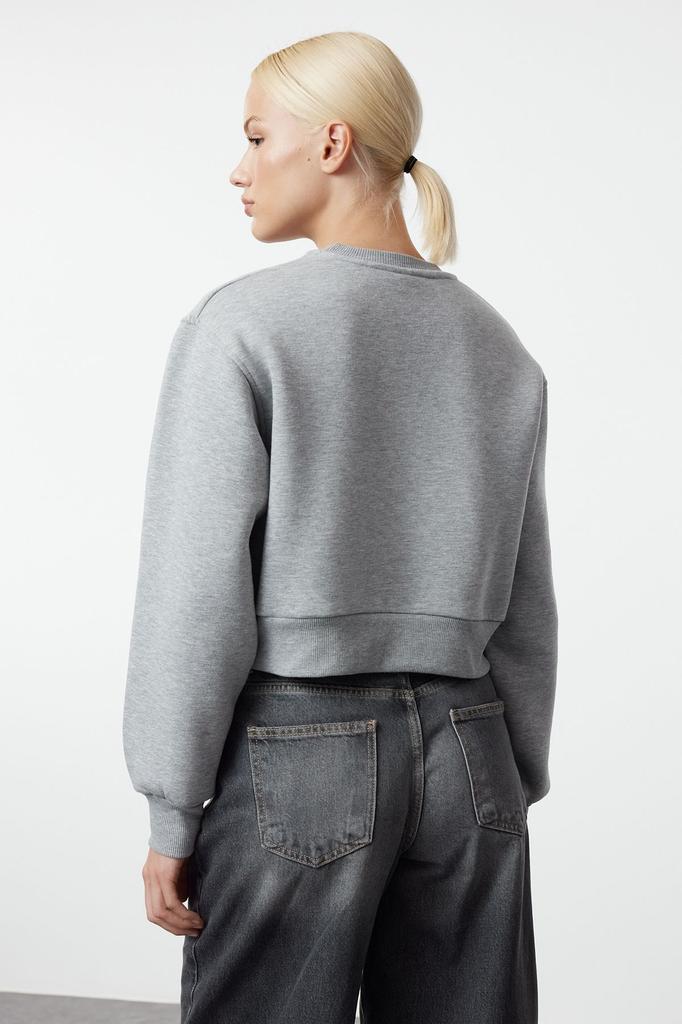 Women's Fashionable Stylish Sweatshirt Purple Thick Fleece Inside Relaxed Wide Fit Crop Basic Knitted Sweatshirt