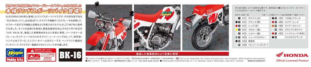 Hasegawa Honda XLR BAJA 1991 Пластиковая модель BK16 1/12 (МД22) (Мотоцикл)