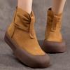 Genuine Leather Flat Platform Shoes 2023 Autumn Winter New Retro Solid Color Round Toe Thick Soled Short Boots