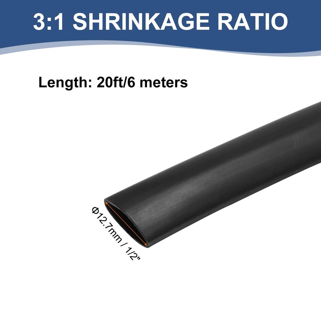 uxcell Термоусадочная трубка 1/2" Водонепроницаемая 3:1 Двухстенная Морская Клейкая Промышленная Термоусадочная Трубка Оплетка для Проводов 20 футов Черная