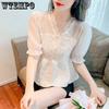 Brand V-neck Short-sleeved Blouse Summer Lace Chiffon Patchwork Bubble Pleated Fashion Slim Thin Ruffle Sleeve A Ladies Tops