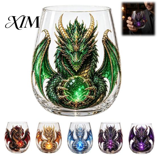 Fantasy Themed Drinking Cups Mythic Dragon Glass Art Cup, 3D Sculpted with Crystal Ball, Bar Display Collection Items 400ml Whiskey Tumbler