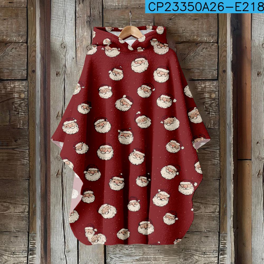 Женский плащ с капюшоном с 3D цифровой печатью – Рождественский винтажный стиль