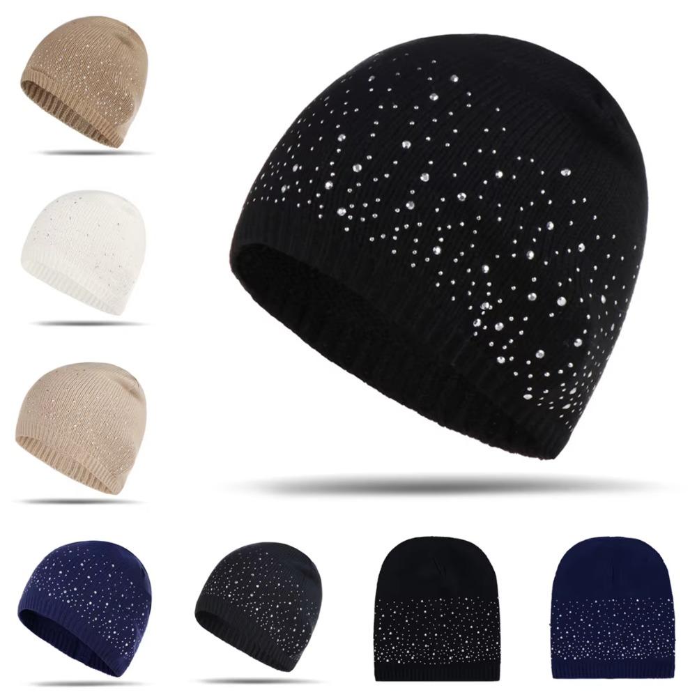 Rhinestone Decor Knitted Hat Stylish & Shiny Beanies Hat Women Knitted Cap  Outdoor Streetwear