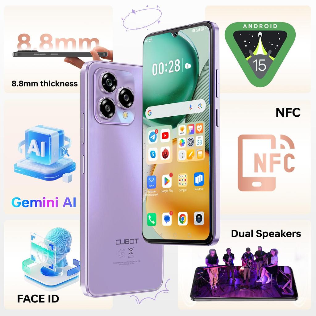 CUBOT A40 Smartphone Android 15, 12GB+256GB/1TB, 6.88" HD+ 120Hz Display, 48MP Camera, 5100mAh, 4G Dual SIM/Face ID/OTG/NFC/GPS/Dual Speakers