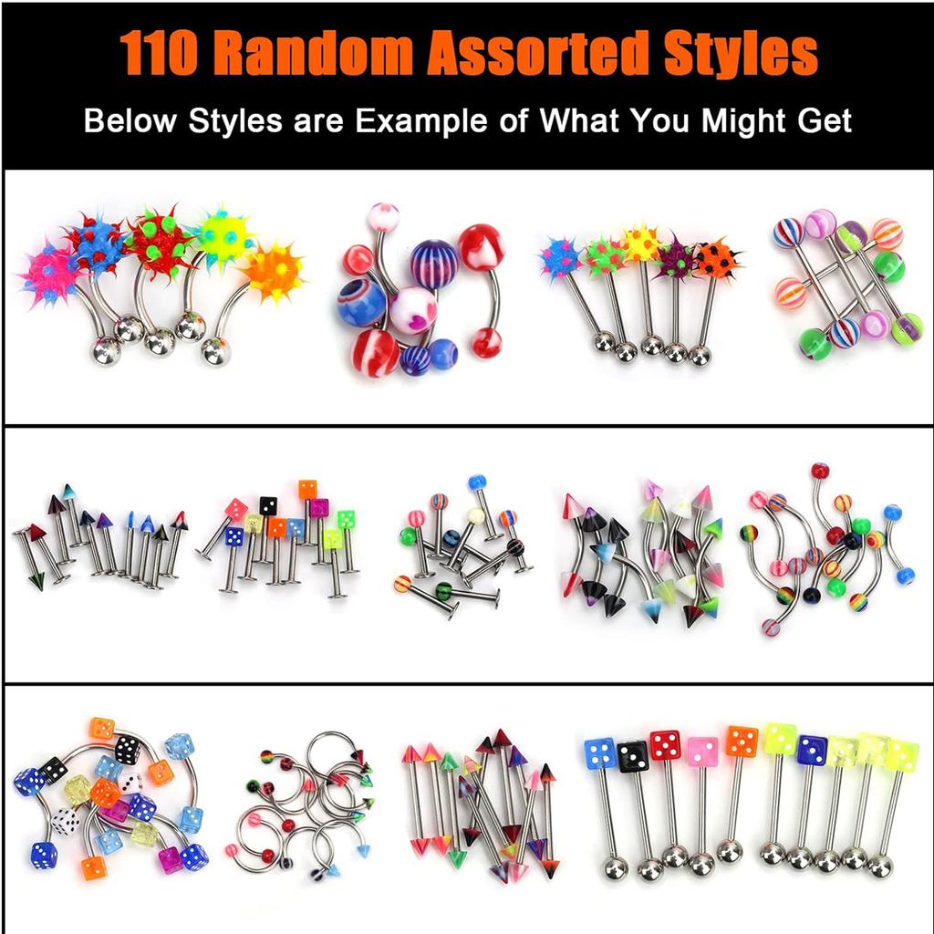 110 шт. Украшения для пирсинга тела Бровь Пупок Живот Язык Губа Штанга Кольцо
