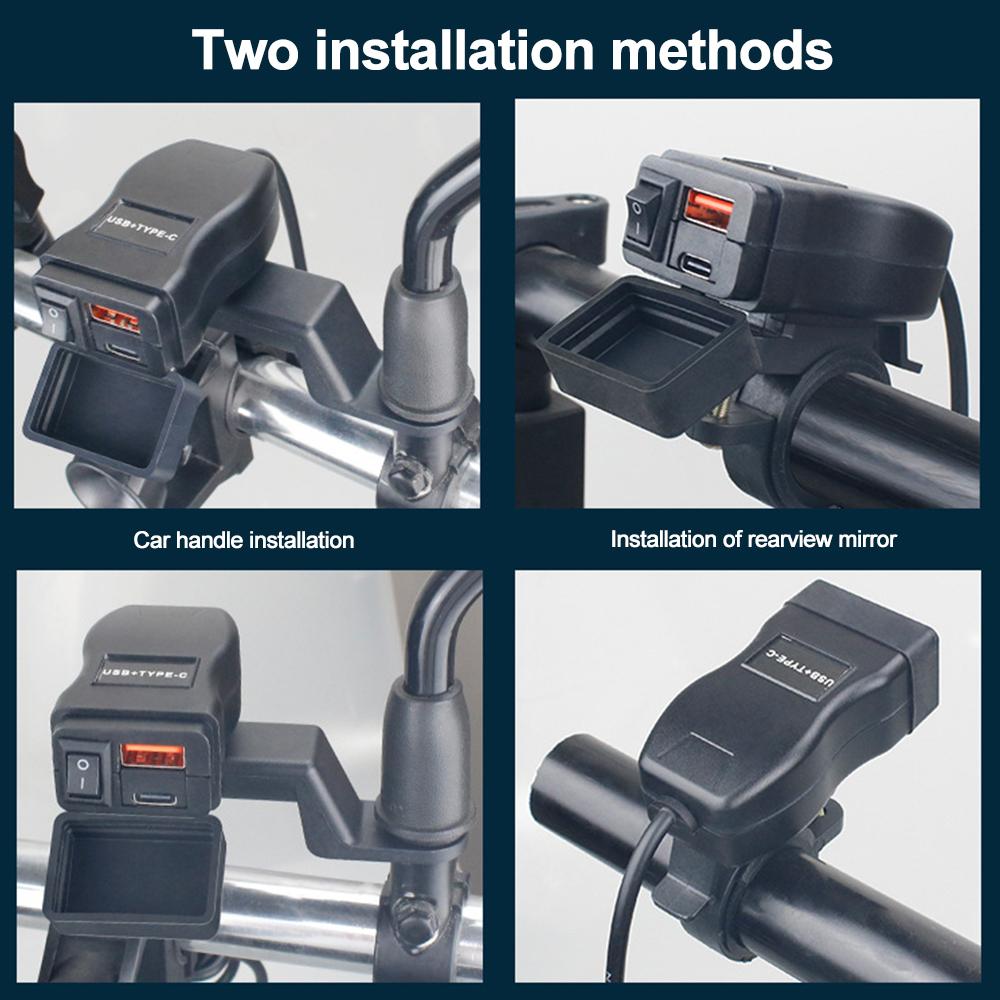PD QC Мотоциклетное зарядное устройство 60 Вт USB Быстрая зарядка Водонепроницаемое Зарядное устройство с кронштейном для крепления на руль для мотоцикла Адаптер с розеткой с переключателем