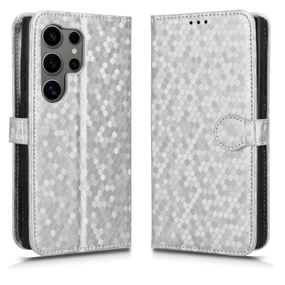 For Samsung Galaxy S24 Ultra Cell Phone Case PU Leather Wallet Imprinted Foldable Stand Cover