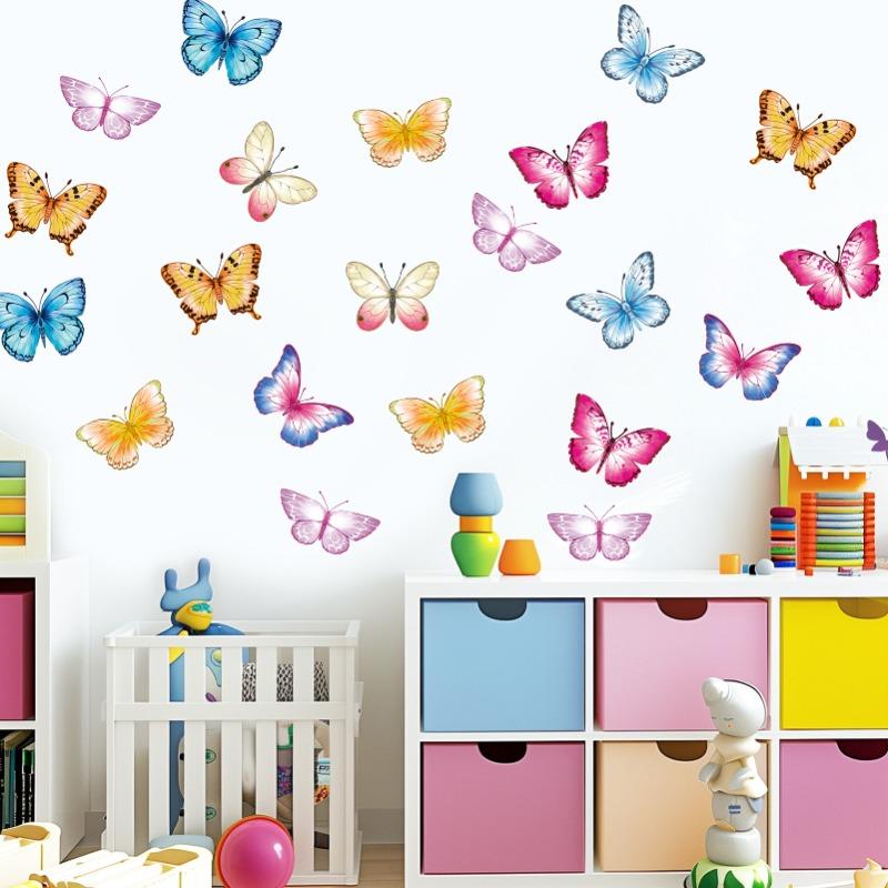 Самоклеящиеся наклейки на стену с изображением мультяшной бабочки для украшения дома, фона для детской комнаты, сделай сам