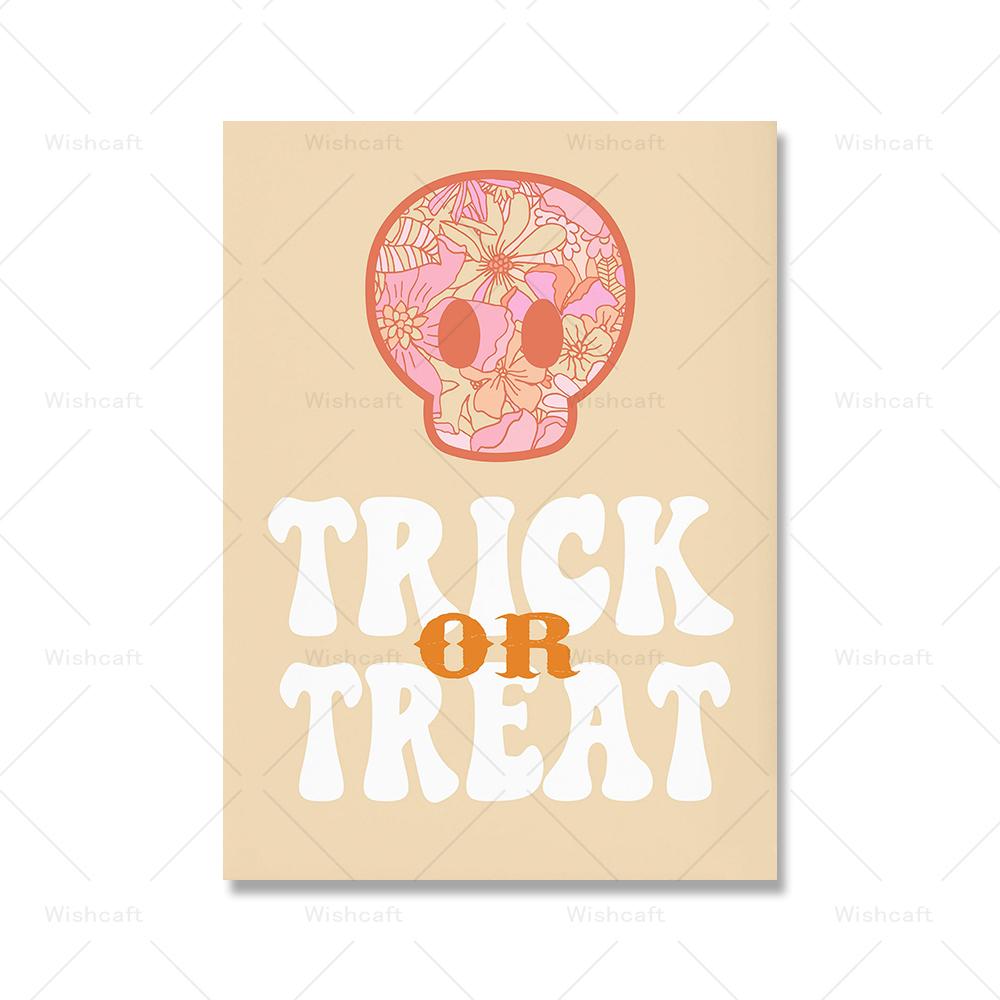 Хэллоуин настенная живопись печать милый пастель ретро холст картина бохо абстрактный тыква призрак плакат картины декор детской комнаты