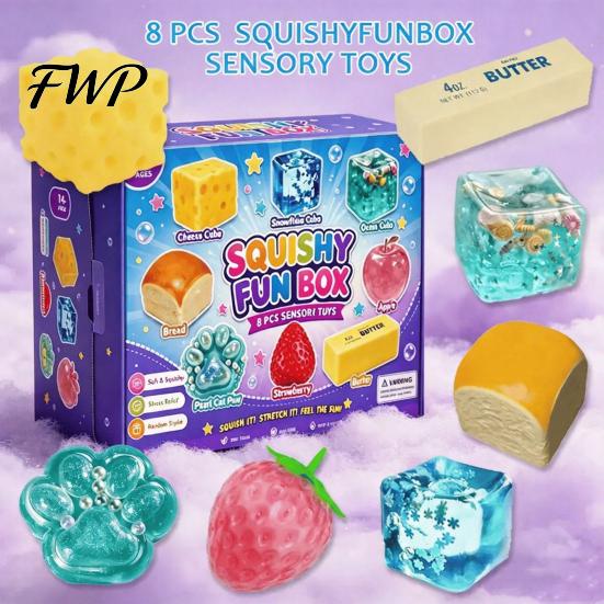 Durable Stress Reliever 8Pcs Sugar Squeeze Toys, Soft TPR Relief Fidget Anxiety Toy for Adults, Calming Sensory Party Gift Medium Size Ball