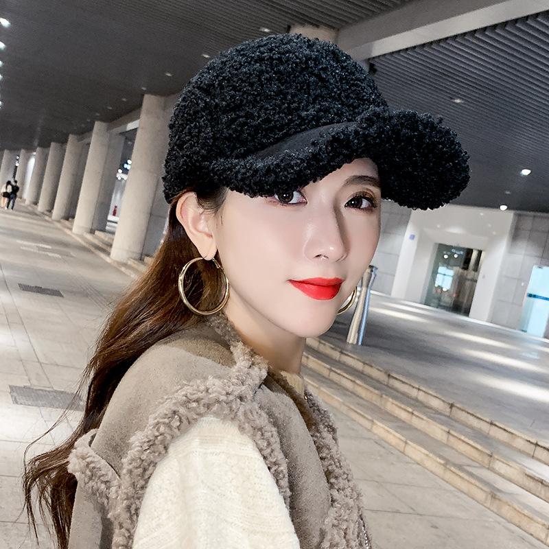 Lamb wool hat women's autumn and winter tide cap ins Internet celebrity teddy fleece thickened thermal baseball cap