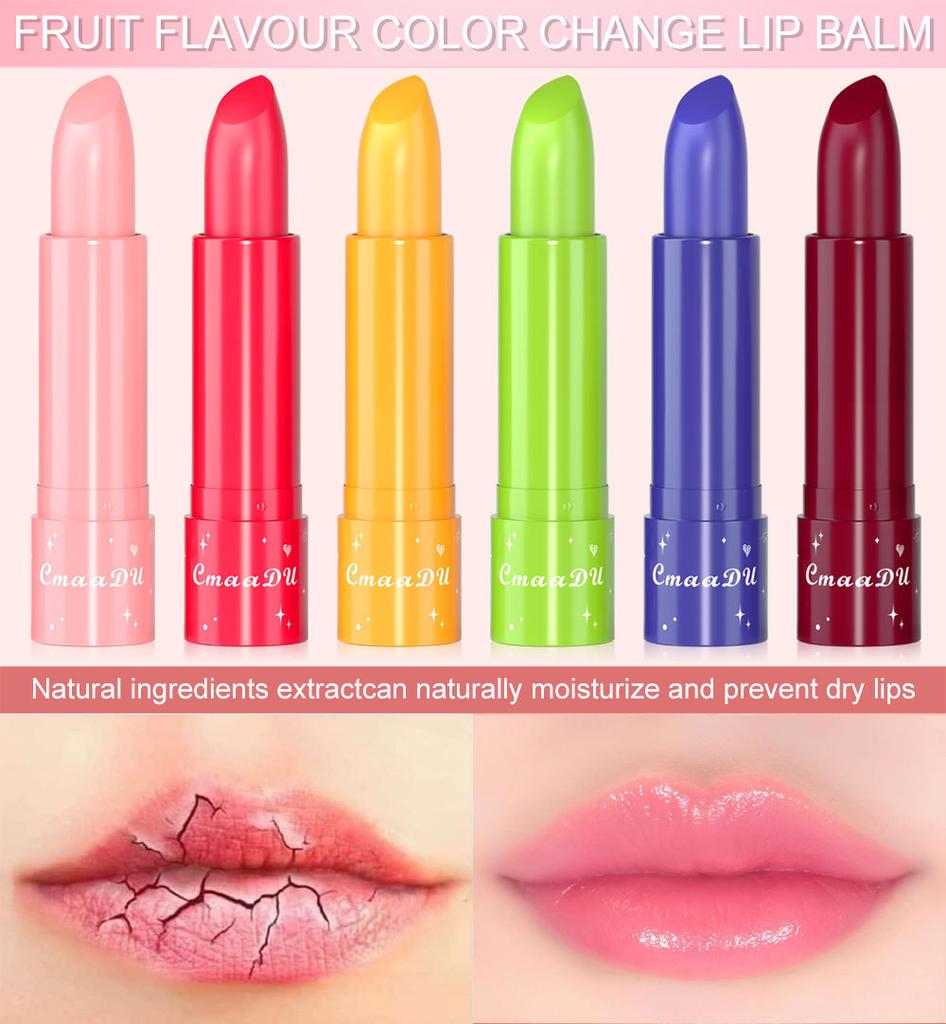 6Color Waterproof Fruit Color Tinted Shine Changing Moisturizing Nourishing Glow Play Lip Balm Lipstick Colour Care