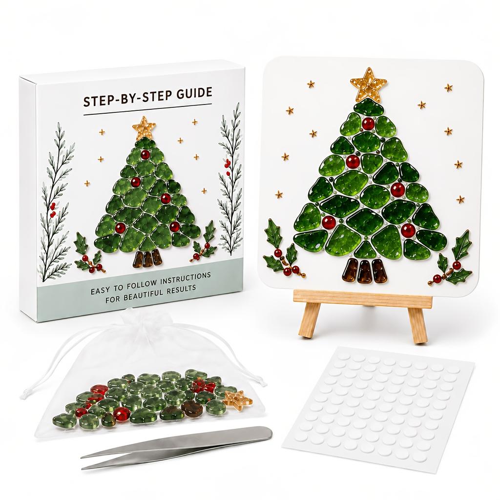Christmas Art Kit, Christmas-themed Diamond Painting, Includes Canvas, Easel, Stickers, Tweezers, Acrylic Drills, Gift Box Packaging