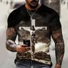 Summer Round Neck 3D God Religion Christ Jesus Cross Print Top Fashionable Casual Short Sleeved Men's T-shirts
