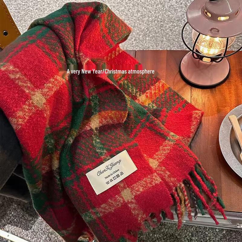 Korean Style Plaid Imitation Cashmere Scarf & Shawl