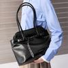 Charles & Keith Large Capacity Belt Tote Bag Oil Wax Leather PU Handheld Shoulder Bag Women tote bags Brown Black CK2-30271614