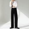 Hong Kong Style Men's Black Wide-Leg Elastic Waist Trousers: Iron-Free, Loose-Fit, Drape Design for Spring & Autumn