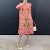 Plara High Neck Pleated Flower Dress