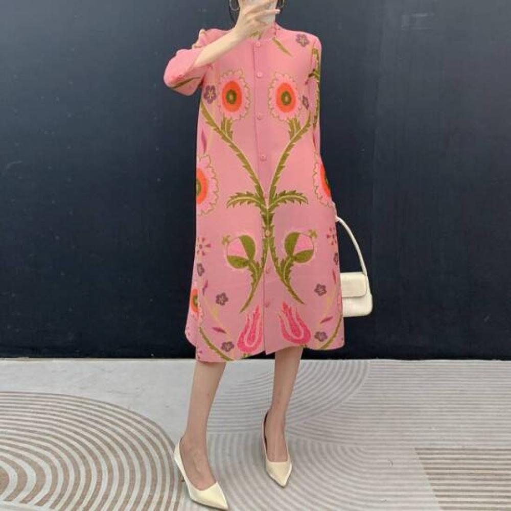 Plara High Neck Pleated Flower Dress
