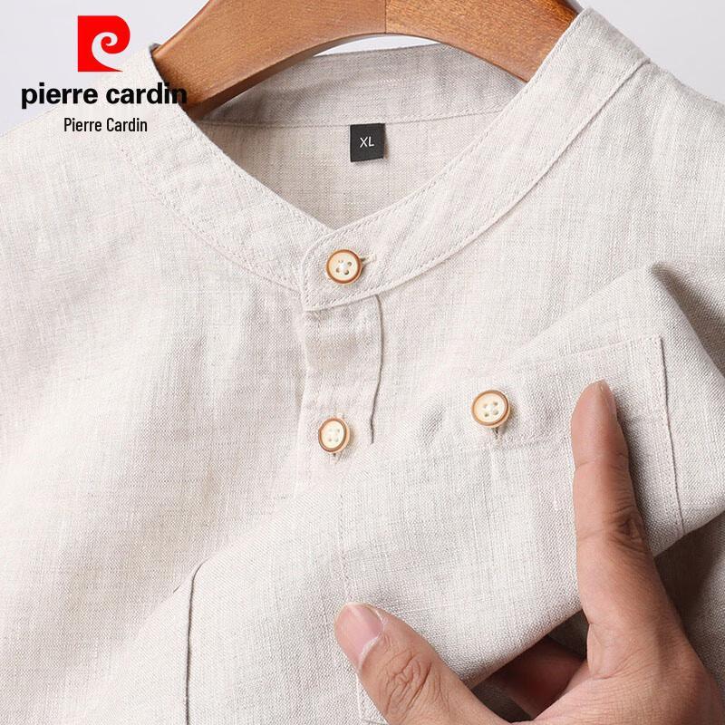Pierre Cardin Мужская льняная рубашка с коротким рукавом и воротником-стойкой
