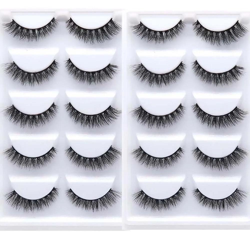AMSNCN NEW 5Pair 100% Real 3D Mink Lashes Soft Natural False Eyelashes Makeup Long Eye Lashes Eyelash Extension CiliosH13mini
